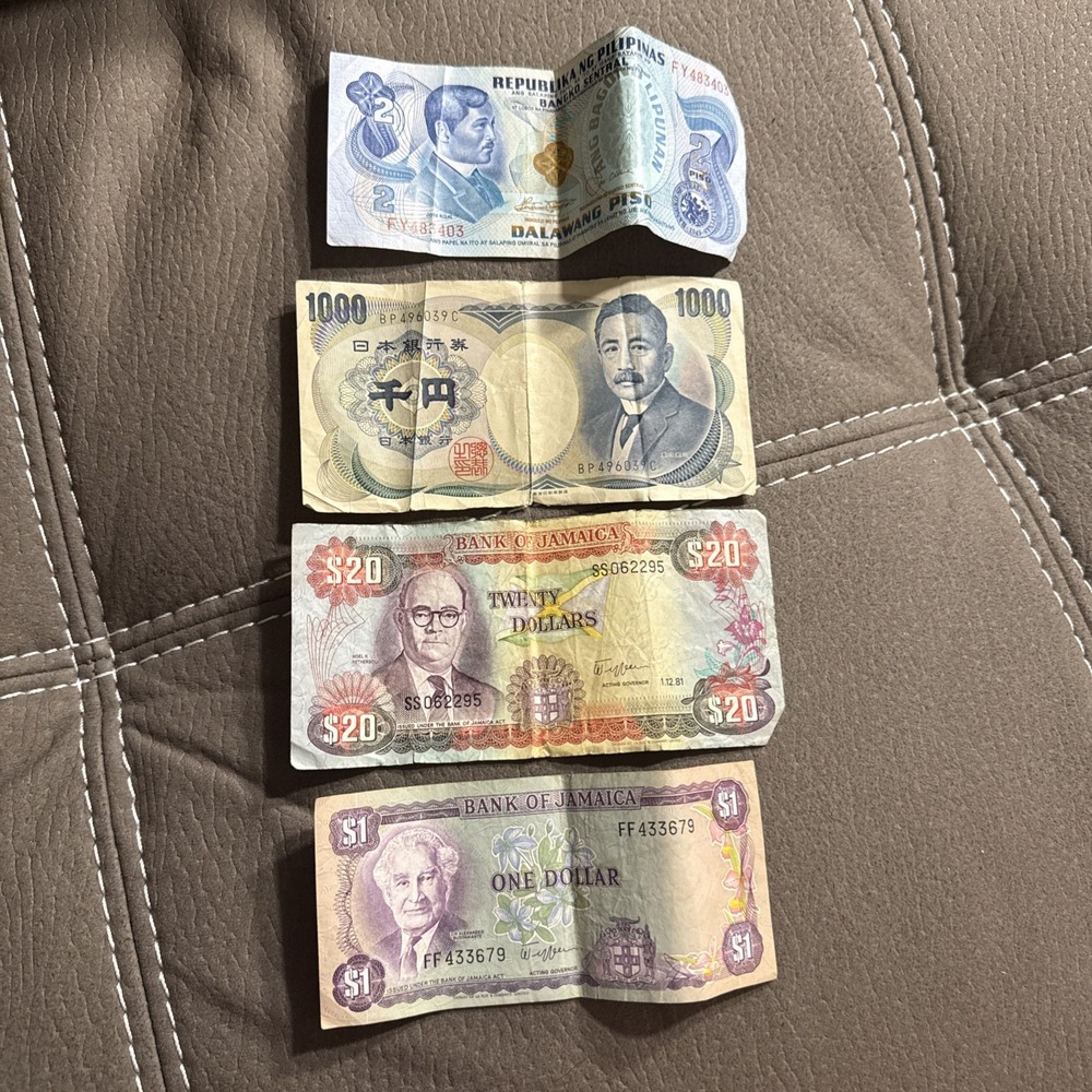 World Banknotes Lot Japan Philippines Jamaica Old Paper Money Mixed Currency